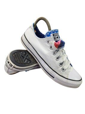 Converse Chuck Taylor All Star Shoes Womens Size 8 White Double Tongue Polka Dot